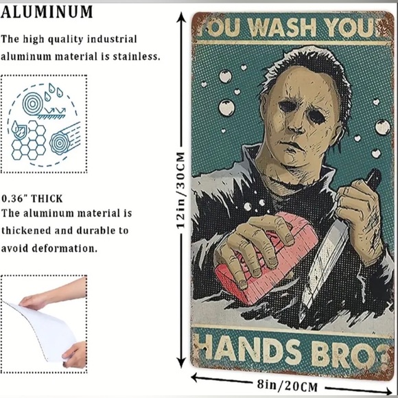 Halloween Horror Michael Myers Metal Tin Wash Your Hands Bro Bathroom Sign - Picture 4 of 10